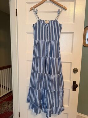 Sezane Blue and White Striped Maxi Dress